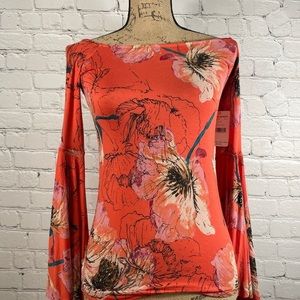 Free People Brazen Bell Sleeved Floral Top Size XS